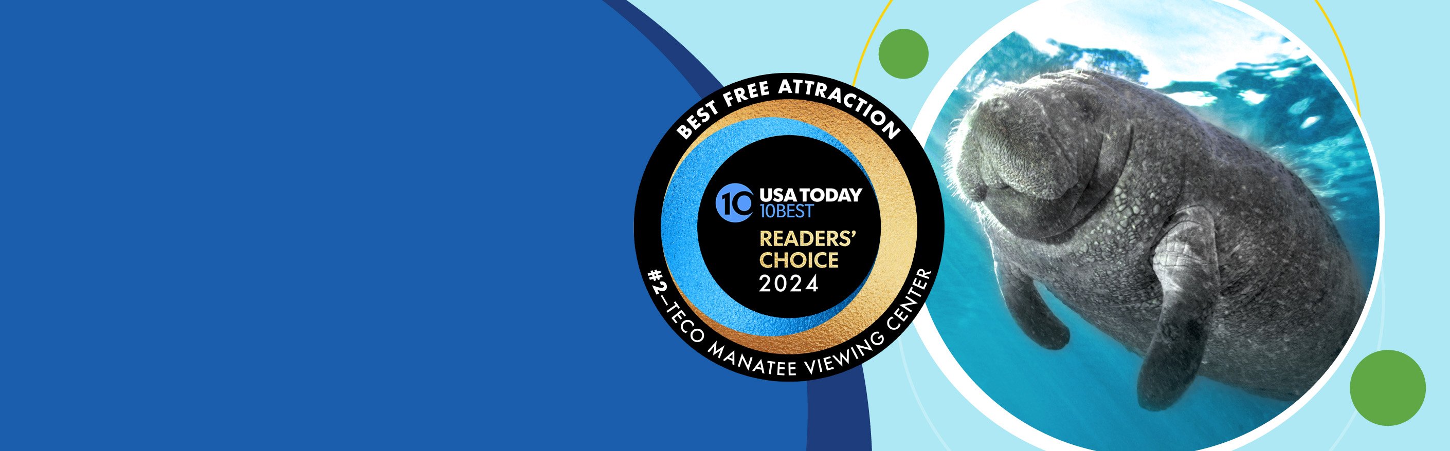 Manatee Viewing Center - USA Today 10Best Readers' Choice 2023 graphic placed within colorful circle.